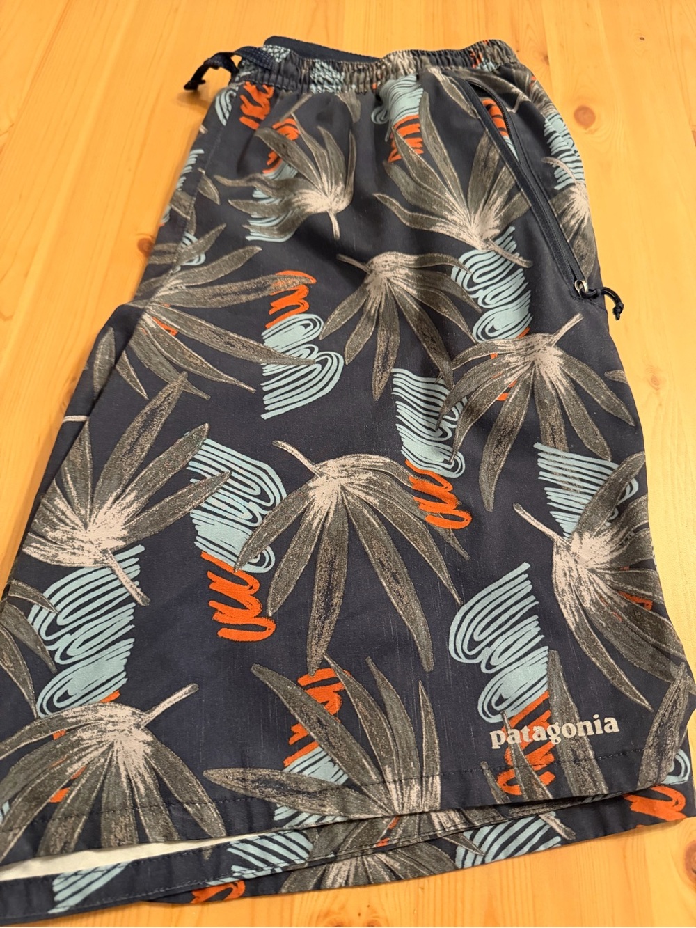Patagonia Men’s Navy Blue Tropical Print Swim Trunks